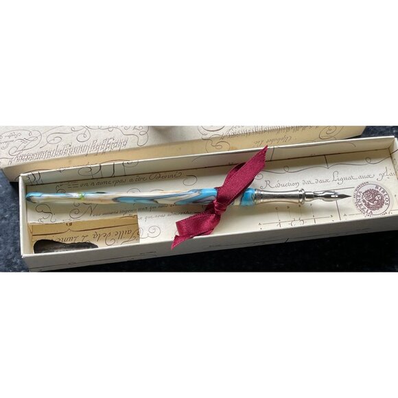 Vtg Murano Swirl Glass Pen BIBLOS VENEZIA Metal Nib In Box Classic Writing Pen - Picture 4 of 9